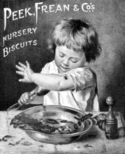 Advertisement for Peek, Freak & Co.'s Nursery Biscuits, 1895. Creator: Unknown.
