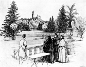 The Queen's Visit to...Friedrichshof: Her Majesty on the Castle terrace, 1895. Creator: George Meisenbach.
