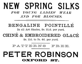 Advertisement for Peter Robinson, New Spring Silks, 1895. Creator: Unknown.