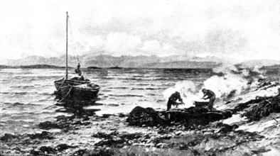 Pictures from the Royal Academy: Tanning the Herring-Nets - C. Hunter, A.R.A., 1895. Creator: George Meisenbach.