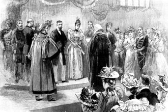 The Duke and Duchess of York at Sheffield: the Recorder...reading the Address, Corn Exchange, 1895. Creator: Unknown.