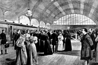Departure of Queen Wilhelmina and the Queen Regent of the Netherlands:...Victoria Station..., 1895. Creator: George Meisenbach.