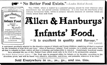 Advertisement for Allen Hanburys' Infants' Food, 1895. Creator: Unknown.