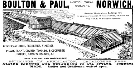 Advertisement for Boulton & Paul, horticultural builders, 1895. Creator: Unknown.