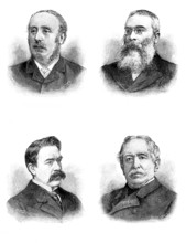 Sir Lewis Morris, Sir Walter Besant, Sir William Martin Conway, and Sir William Howard Russell,1895. Creator: P Naumann.
