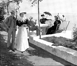 Adam Johnstone's Son: Clare and Johnstone walked slowly up and down, passing and repassing..., 1895. Creator: George Meisenbach.