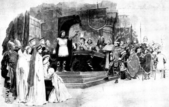 Mr. Cowen's new opera, "Harold": Duke William - Thanks for thy song, fair lady..., 1895. Creator: George Meisenbach.