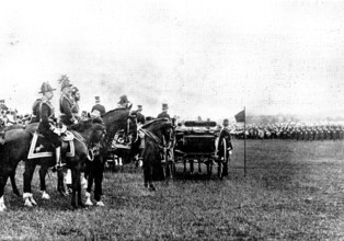 The Shahzada's Visit: Duke of Connaught, Prince of Wales, and Shahzada at the Saluting Point, 1895. Creator: Henry R. Gibbs.