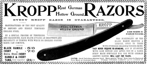 Advertisement for Kropp Razors, 1895. Creator: Unknown.