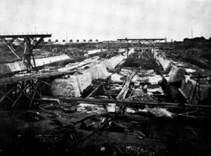 The Opening of the Baltic Canal: building the lock walls near Brunsbüttel, 1892, (1895). Creator: Unknown.