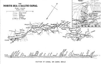The Opening of the Baltic Canal: map and section of the canal, 1895. Creator: George Philip & Son Ltd.