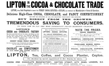 Advertisement for Lipton's tea, coffee and cocoa, 1895. Creator: Unknown.