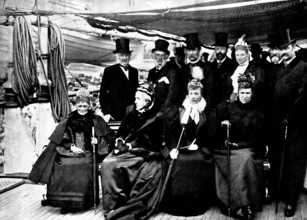 The Danish Royal Family visiting Mr. and Mrs. Gladstone on the "Tantallon Castle", Copenhagen, 1895. Creator: George Meisenbach.
