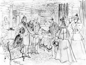 Opening of the Kaiser Wilhelm Canal...: Mr. Gladstone...meeting the King of Denmark..., 1895. Creator: Unknown.