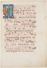 Antiphonary Leaf: Historiated "M" with Annunciation, about 1270-1280. Creator: Master of Imola.