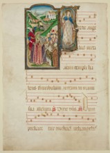 Miracle of Mount Gargano; Historiated "S" with Saint Michael, late 15th century. Creator: Circle of Jaume Huguet.