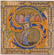 Choral Leaf Fragment: Framed Historiated "S" with Pentecost and Virgin Mary, early 15th century. Creator: Lorenzo Monaco.
