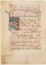 Antiphonary Leaf: Historiated "H" with Birth of the Virgin, between 1270 and 1280. Creator: Master of Imola.