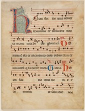 Antiphonary Leaf: Text with Musical Notation with Ornamental Initial "H", late 14th century. Creator: Unknown.