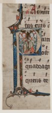 Antiphonary Leaf Fragment: Historiated "P" with Ascension, between 1300 and 1345. Creator: Unknown.