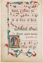 Antiphonary Leaf: Historiated "M" with Annunciation, early 14th century. Creator: Unknown.