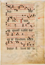 Antiphonary Leaf: Text with Musical Notation with Ornamental Letter, early 14th century. Creator: Unknown.