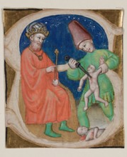 Leaf Fragment: Historiated "S" with Massacre of the Innocents, c1400. Creator: Unknown.