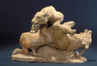 Jaguar Overcoming an Antelope, between 1796 and 1875. Creator: Antoine-Louis Barye.