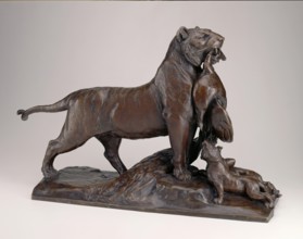 Tigress Carrying a Peacock to her Cubs, c1880. Creator: Auguste-Nicolas Cain.