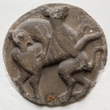 Roundel with Lion Attacking a Deer, between 12th and 13th century. Creator: Unknown.