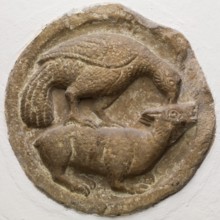 Roundel With a Bird Attacking a Rabbit, between 12th and 13th century. Creator: Unknown.