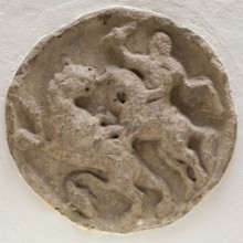 Roundel with Horsemen in Combat with a Feline Animal, between 12th and 13th century. Creator: Unknown.