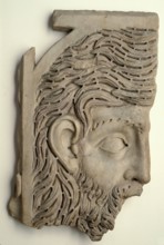 Sarcophagus Lid Fragment, Head of Bearded Man, mid-3rd century. Creator: Unknown.