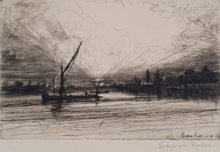 Sunset Over The Thames, 1862. Creator: Francis Seymour Haden.