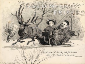 Caricature of Mr and Mrs Alexander Macdonald, for a Christmas Card, 1882. Creator: Edward Linley Sambourne.