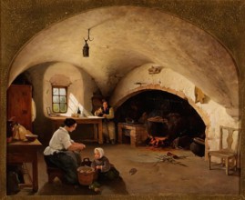 The Kitchen of Barra Castle, Aberdeenshire, 1854. Creator: James Cassie.