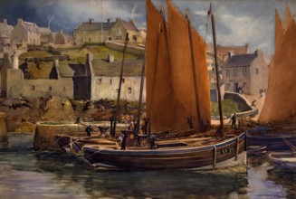 Drying the Sails, Portsoy, 1907. Creator: William Grant Murray.