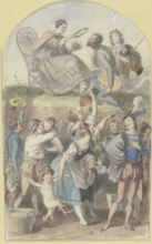 A crowning of an artist, a crowd below. Creator: Albert Hendschel.