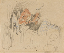 The disturbed but happily regained night's rest, (The Flea); 5, 1862. Creator: Wilhelm Busch.