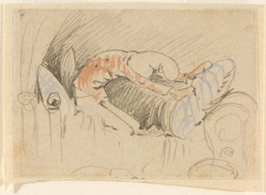 The disturbed but happily regained night's rest, (The Flea); 7, 1862. Creator: Wilhelm Busch.
