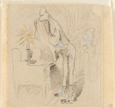 The disturbed but happily regained night's rest, (The Flea); 13, 1862. Creator: Wilhelm Busch.