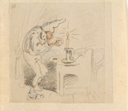The disturbed but happily regained night's rest, (The Flea); 16, 1862. Creator: Wilhelm Busch.