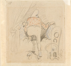 The disturbed but happily regained night's rest, (The Flea); 18, 1862. Creator: Wilhelm Busch.