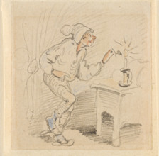 The disturbed but happily regained night's rest, (The Flea); 17, 1862. Creator: Wilhelm Busch.