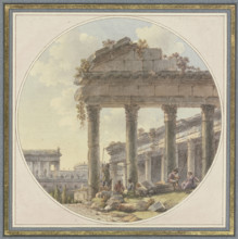 Architectural capriccio: Temple ruin and figures. Creator: Victor Jean Nicolle.