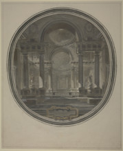 View into the rotunda of an ancient(?) temple, with an empty cartouche below. Creator: Jacques-Francois Blondel.