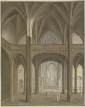 View of the rood screen and choir of a Gothic church with Renaissance altars and..., 1778. Creator: Johann Vogelin.