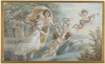 The floating royal couple Oberon and Titania, accompanied by other elves, c1883. Creator: Leopold Bode.