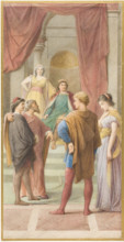 Egeus demands before the rulers Theseus and Hippolyta that his daughter Hermia should marry..., c188 Creator: Leopold Bode.