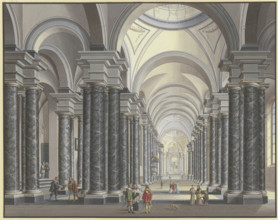 View into the interior of a Baroque church with black marble columns and figures in..., 1790. Creator: Johann Ludwig Ernst Morgenstern.